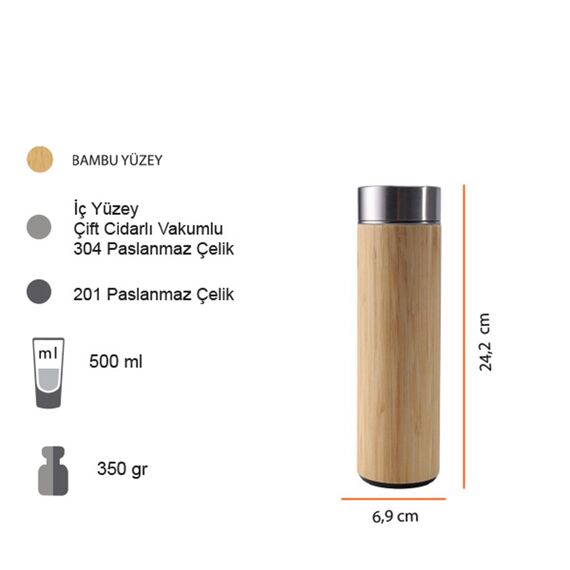 Promosyon PZ-T120 Termos 500 ml Bambu , görsel 5