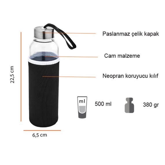 Promosyon PZ-T115 Cam Matara 500 ml Lacivert, Renk: Lacivert , görsel 13