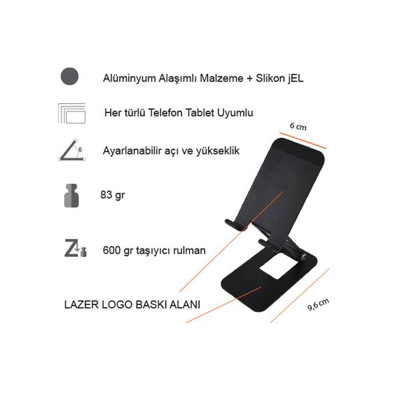 Promosyon PZ-CH45 Metal Telefon Tutucu Siyah , görsel 5