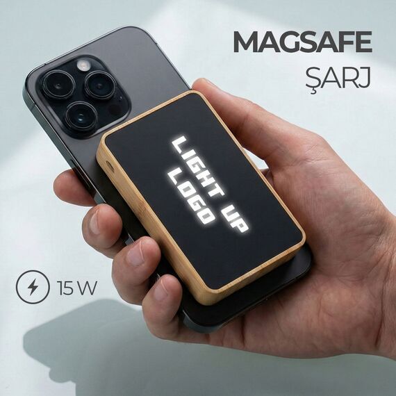 Promosyon PZ-K480 Işıklı Logo Magsafe 10000 mAh Bambu , görsel 5