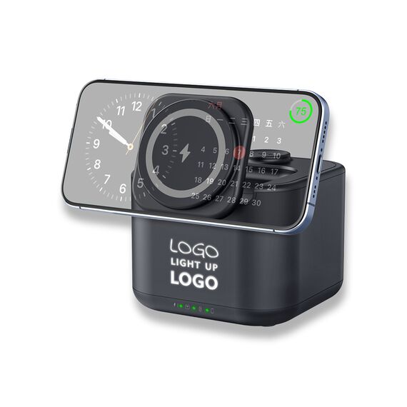 Promosyon PZ-W110 Işıklı Logo Hoparlörlü Magsafe Şarj Standı (Telefon, Kulaklık, Saat) Siyah , görsel 2