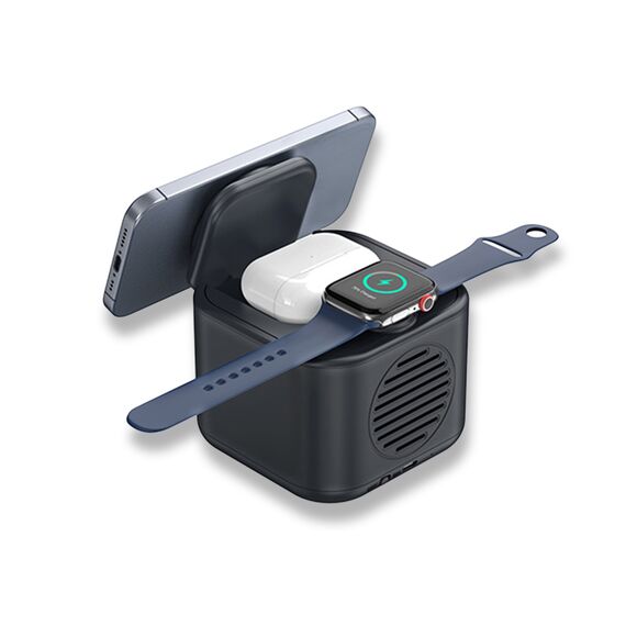 Promosyon PZ-W110 Işıklı Logo Hoparlörlü Magsafe Şarj Standı (Telefon, Kulaklık, Saat) Siyah , görsel 4