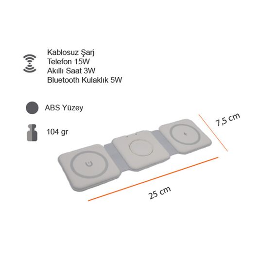 Promosyon PZ-W40 Kablosuz Şarj Standı (Telefon, Saat, Kulaklık) Beyaz, Renk: Beyaz , görsel 7