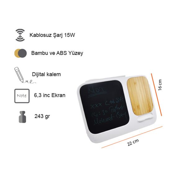 Promosyon PZ-W25 Kablosuz Şarj Dijital Yazı Tahtası Beyaz , görsel 5