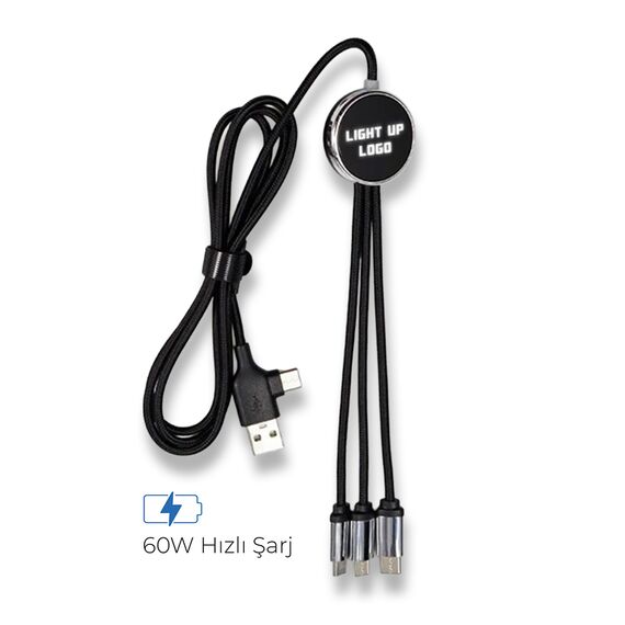 Promosyon PZ-KL50 Işıklı Logo 60W Hızlı Type-C Uçlu Data Transferli Şarj Kablosu Turuncu, Renk: Turuncu , görsel 2
