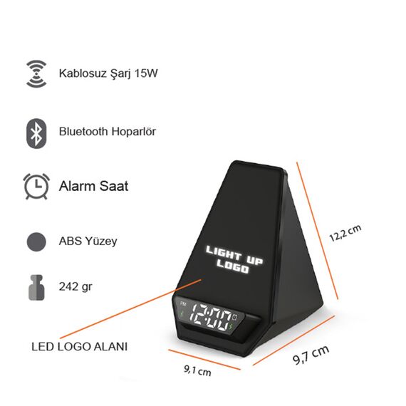 Promosyon PZ-W120 Işıklı Logo Hoparlörlü Kablosuz Șarj Standı Siyah , görsel 7