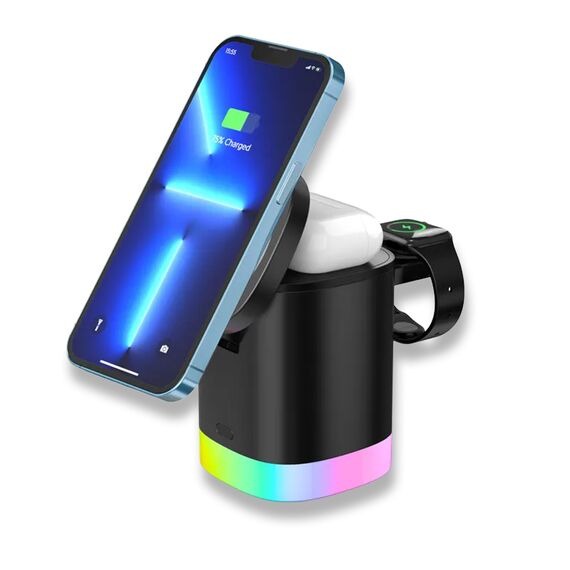 Promosyon PZ-W35 Kablosuz Şarj Standı (Telefon, Saat, Kulaklık) Siyah , görsel 2