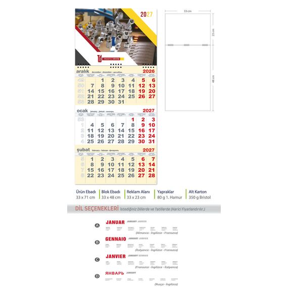 Promosyon EL-KOD-06 Büyük Gemici Takvim Sarı (Tek Parça Spiralli) 