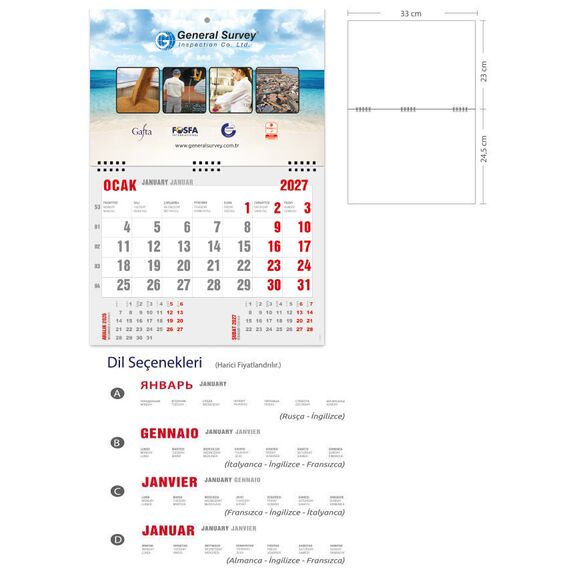 Promosyon EL-KOD-20 Ekonomik Gemici Takvim (Tek Parça Spiralli) 