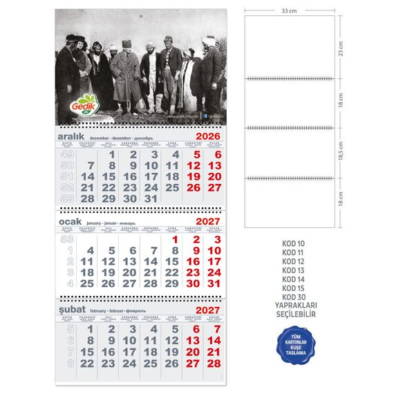 Promosyon EL-KOD-27 Taslamalı Gemici Takvim (Üç Parça Spiralli) 