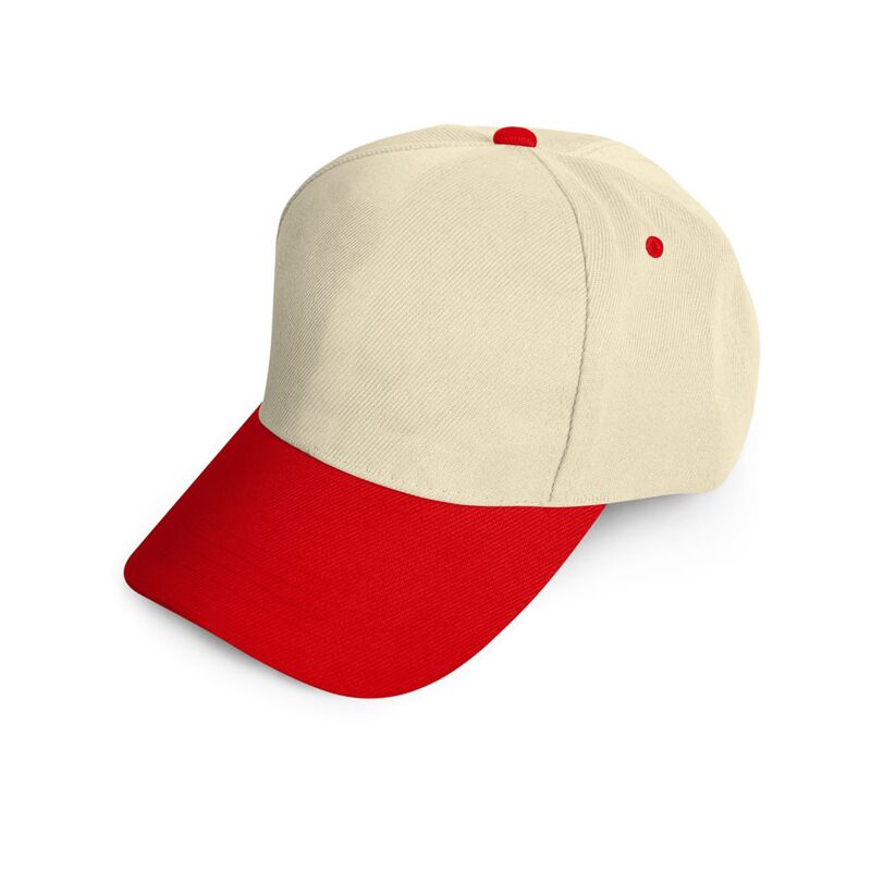 Promosyon 0101-BJK Polyester Şapka Bej - Kırmızı Siper , Renk: Bej - Kırmızı Siper