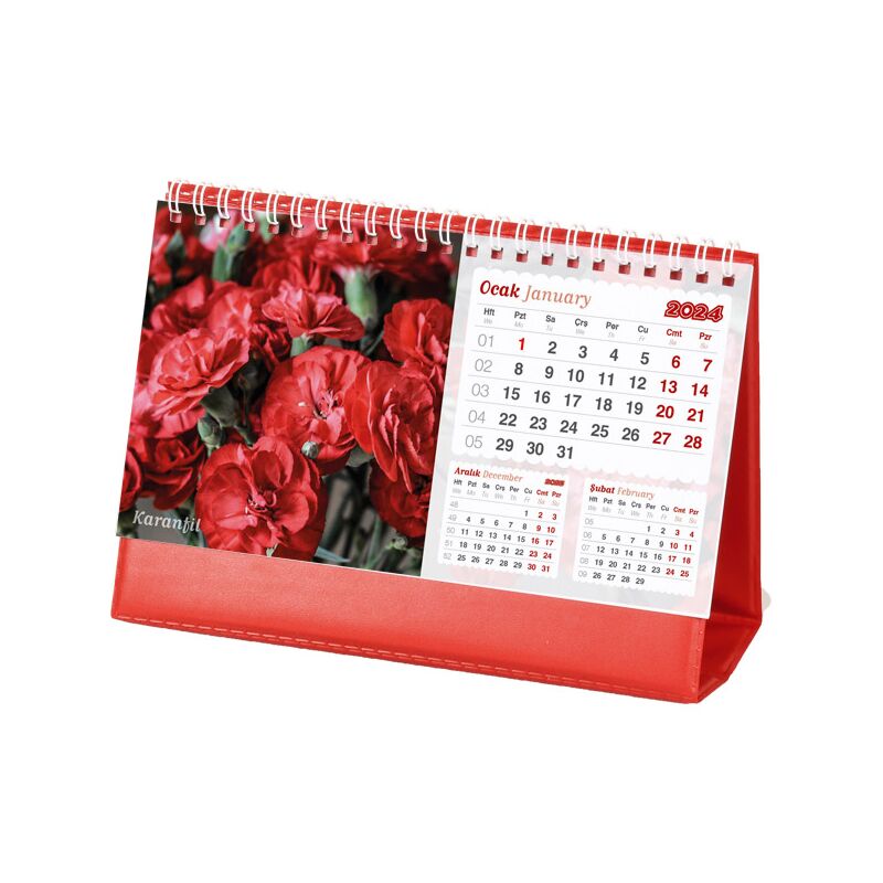 Promosyon AMT-05-BK Çiçekler Masa Takvimi Biala - Kırmızı 20 x 14 cm