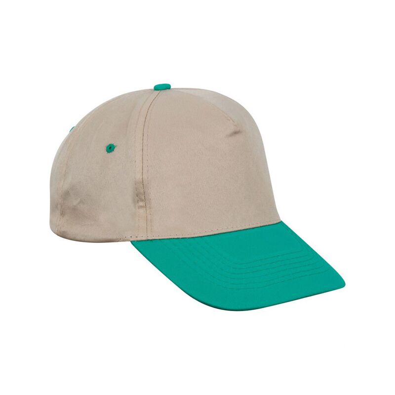 Promosyon 0101-BJYSL Polyester Şapka Bej - Yeşil Siper , Renk: Bej - Yeşil Siper